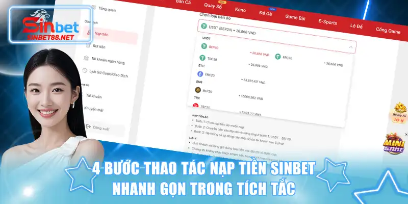 4 bước thao tác nạp tiền SINBET nhanh gọn trong tích tắc