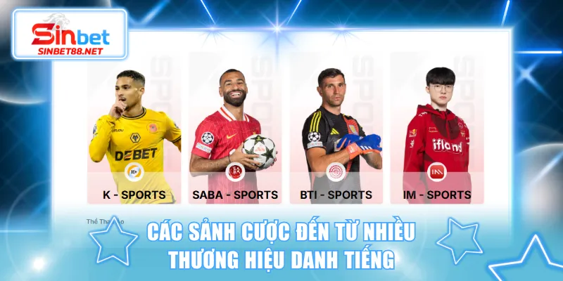 Các sảnh cược đến từ nhiều thương hiệu danh tiếng