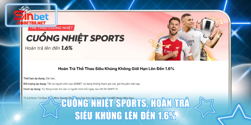 Cuồng nhiệt sports, hoàn trả siêu khủng lên đến 1.6%